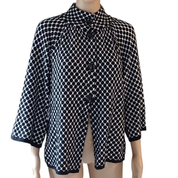 Chico's Women's Size 2 Polka Dot Button up Cardigan Top Black and White Coverup - Picture 1 of 16